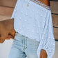 Jacquared Large Polka Dot Lace Trim Blouse Casual Batwing Sleeve Loose Fit Top