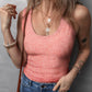 Fushia Solid Color Textured U Neck Slim Tank Top