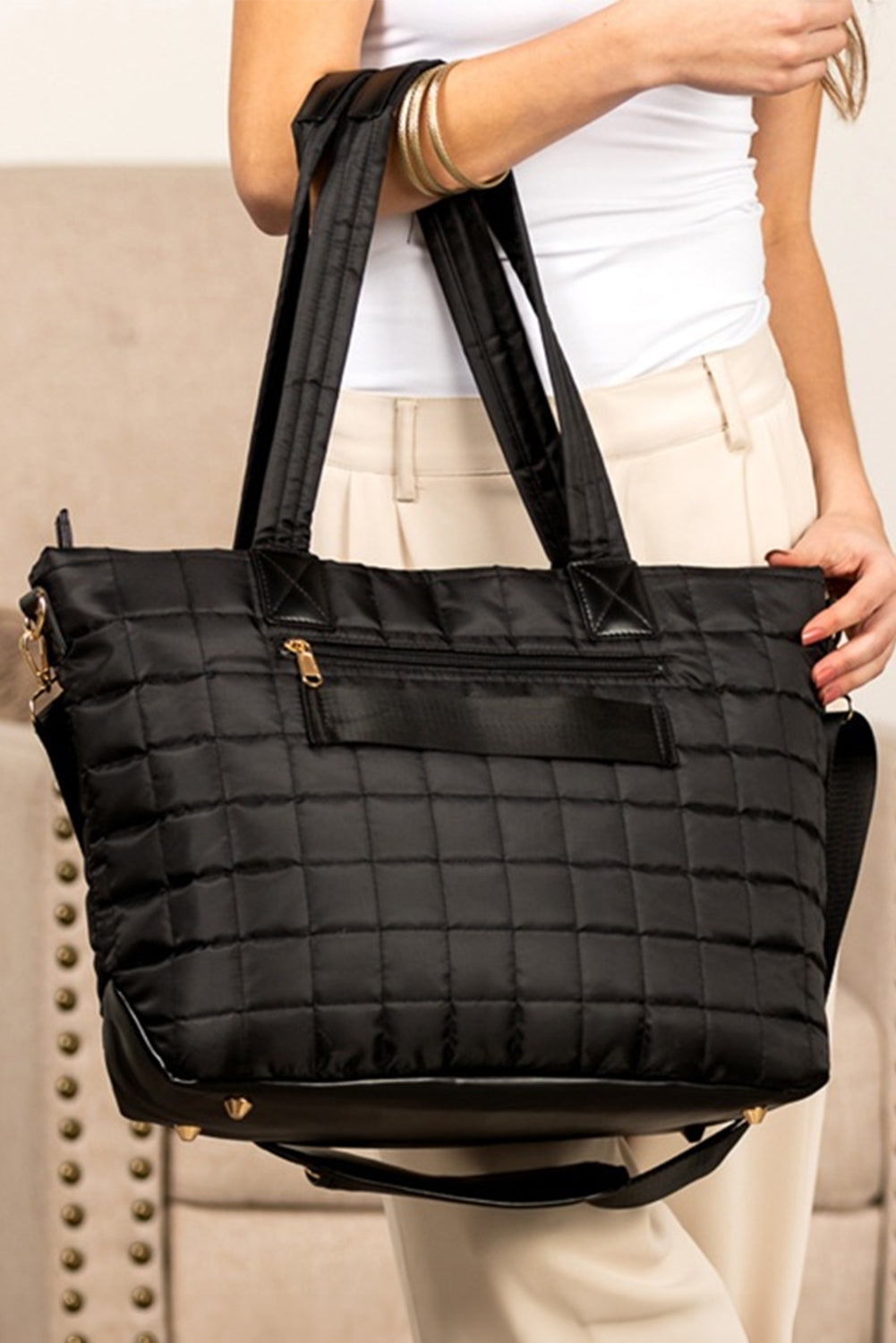 Black Quilted Patchwork Large Tote Bag and Clutch 2pcs Set