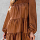 Chestnut Floral Lace Crochet Tiered Ruffled Mini Dress