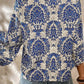 Blue Plus Size Ethnic Printed 3/4 Sleeve V Neck Loose Blouse