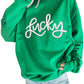Green LUCKY Aphabet Chenille Embroidered Pullover Sweatshirt