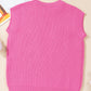 Bright Pink Western Horse Embroidered Round Neck Sweater Tee