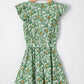 Green Flower Print Flutter Sleeve V Neck Sashed Ruffled Mini Dress