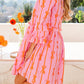 Pink Bowknot Striped Printed Tiered Ruffled Mini Shirt Dress