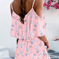 Floral Print Spaghetti Strap Cold Shoulder Dress Casual Flowy A Line Mini Dress