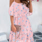 Floral Print Spaghetti Strap Cold Shoulder Dress Casual Flowy A Line Mini Dress