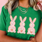 Bright Green Easter Floral Rabbit Print Crew Neck T Shirt