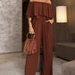 Off the Shoulder Layered Trim Waist Jumpsuit Casual Wide Leg Romper