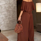 Off the Shoulder Layered Trim Waist Jumpsuit Casual Wide Leg Romper