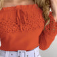 Off Shoulder Guipure Lace Frill Hem Drawstring Top