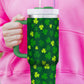 Dark Green St. Patricks Shamrock Print Handle Vacuum Cup 1200ml