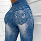 Denim Look Print High Waist Sports Leggings
