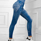 Denim Look Print High Waist Sports Leggings