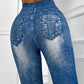 Denim Look Print High Waist Sports Leggings