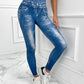 Denim Look Print High Waist Sports Leggings