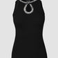 Rhinestone Contrast Sequin Keyhole Neck Sleeveless Slim Fit Elasticity Ribbed Top Elegant Tank