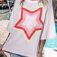 White Colorblock Star Patched Half Sleeve Oversized Tee