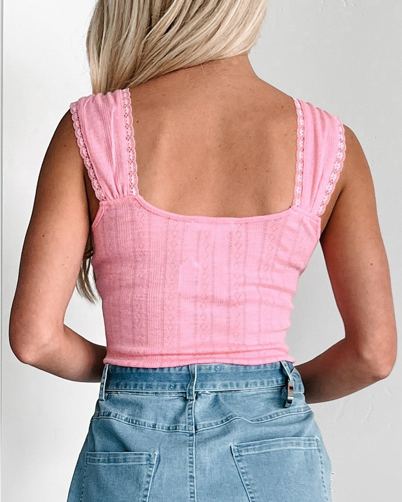 Tied Detail Lace Patch Tank Top