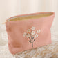 Peach Blossom Flower Print Textured Corduroy Large Cosmetic Bag
