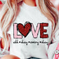 White Valentine LOVE Heart Shape Crew Neck Graphic Tee