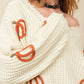 Beige Cable Knit Pumpkin Raw Hem V Neck Loose Sweater