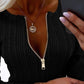 Zipper Design Ribbed Skinny Top