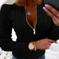 Zipper Design Ribbed Skinny Top