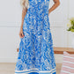 Blue Paisley V Neck Crisscross Backless Maxi Dress