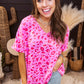 Pink Leopard V Neck Loose Short Sleeve Top