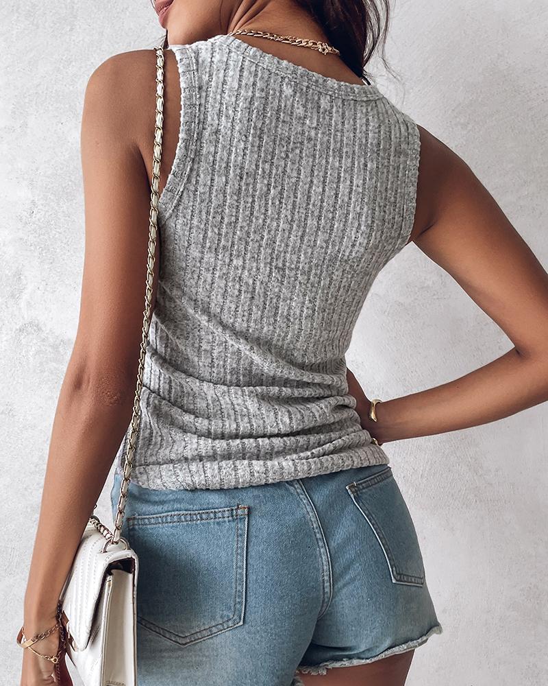 V Neck Sleeveless Ribbed Tank Top