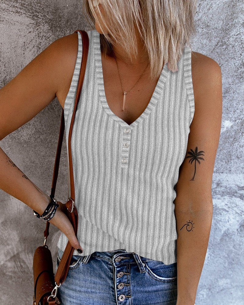 V Neck Sleeveless Ribbed Tank Top