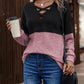 Colorblock Criss Cross Front Drop Shoulder Top