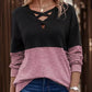 Colorblock Criss Cross Front Drop Shoulder Top