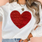 Beige Glitter Valentine Heart Shape Graphic Sweatshirt