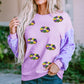 Orchid Petal Mardi Gras Doughnut Graphic Sequin Patchwork Long Sleeve Top