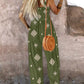 Embroidery Patchwork Thick Strap Square Neck Shirred Jumpsuit Wide Leg Vacation Overalls with Pockets