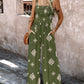 Embroidery Patchwork Thick Strap Square Neck Shirred Jumpsuit Wide Leg Vacation Overalls with Pockets