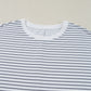 White Stripe Ruffled Short Sleeve Crew Neck T Shirt Shift Mini Dress