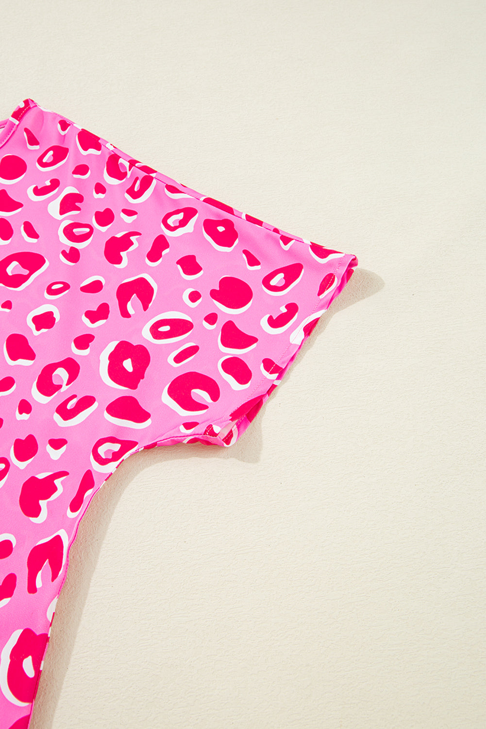Pink Leopard V Neck Loose Short Sleeve Top