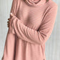 Pink Stripe Cowl Neck Side Slits Loose Fit Long Sleeve Top