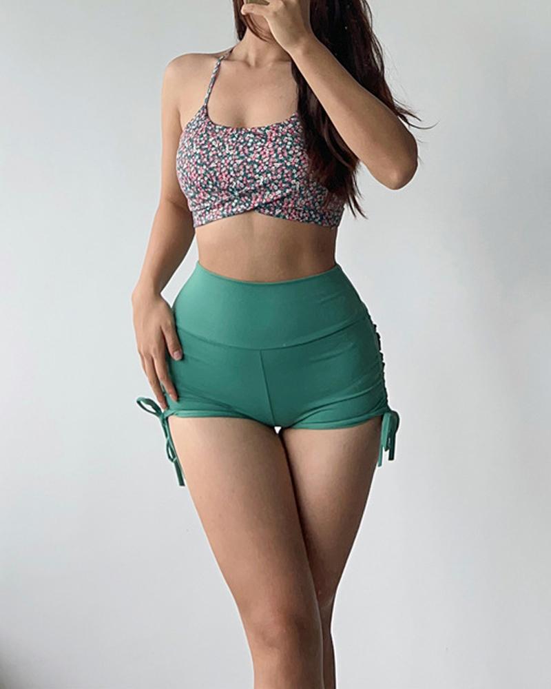 Ruched Drawstring High Waist Active Shorts