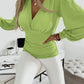 Plunge Neck Lantern Sleeve Ruched Long Sleeve Blouse Top