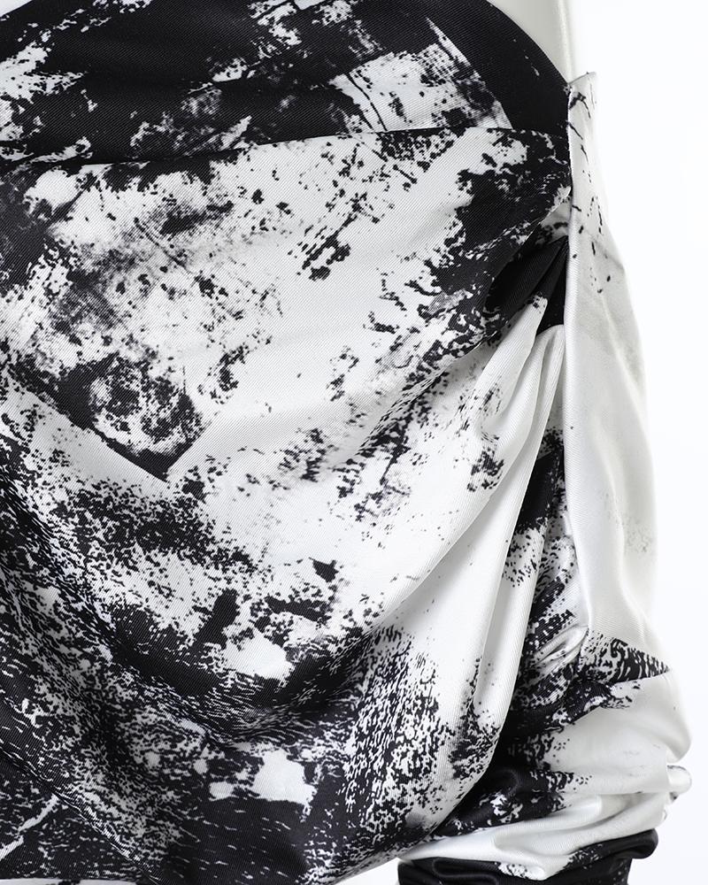 Tie Dye Print Cold Shoulder Slit Wide Leg Jumpsuit