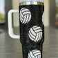 Black 40 Oz Rhinestone Volleyball Tumbler with Handle
