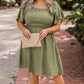 Grass Green Frilly Square Neck Flutter Sleeve Smocked High Waist Plus Size Dress