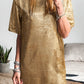 Gold Metallic Luster Crewneck Mini T-Shirt Dress