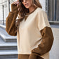 Apricot Color Block Thumbhole Sleeve Drop Shoulder Sweatshirt