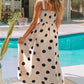 Oatmeal Polka Dot Smocked Fit Flared Sleeveless Long Dress