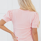 Pink Stripe Textured Puff Sleeve Crewneck Top